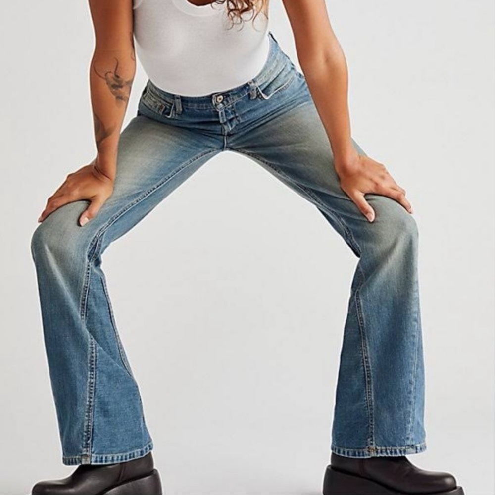 Free People Western Bohemian Serafin Boot Cut Jeans Light Vintage Wash Size 27 - Picture 11 of 12